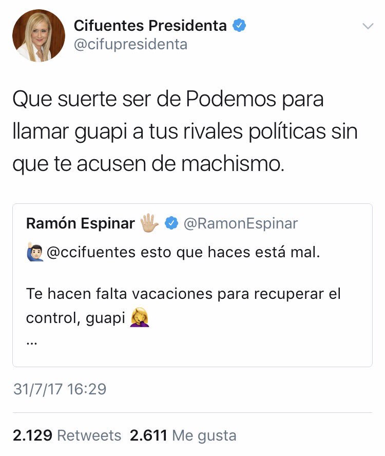 lavecinarubia's tweet photo. ¡Hola, @cifupresidenta, guapi !
Me gustaría saber por qué te parece mal que te llamen guapi, pero te pareció muy bien llamármelo a mí. 🤔 https://t.co/PgqY9MOwr7