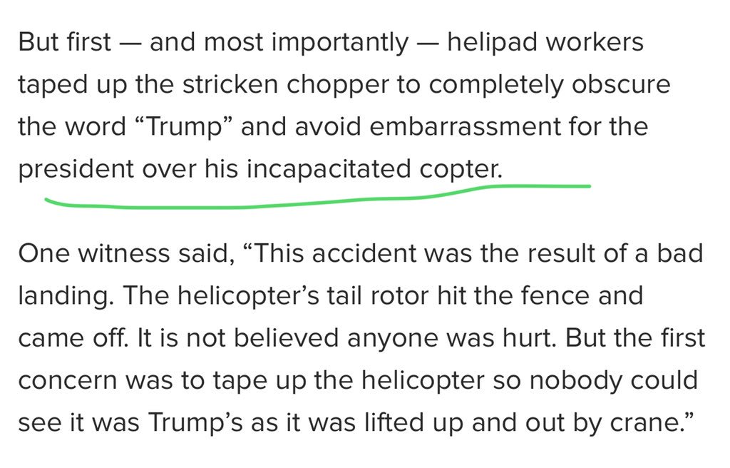  INTERESTING: A Trump helicopter was recently in fender bender- before anything else- logo and marks were covered http://pagesix.com/2017/07/11/trump-helicopter-crash-kept-under-wraps/