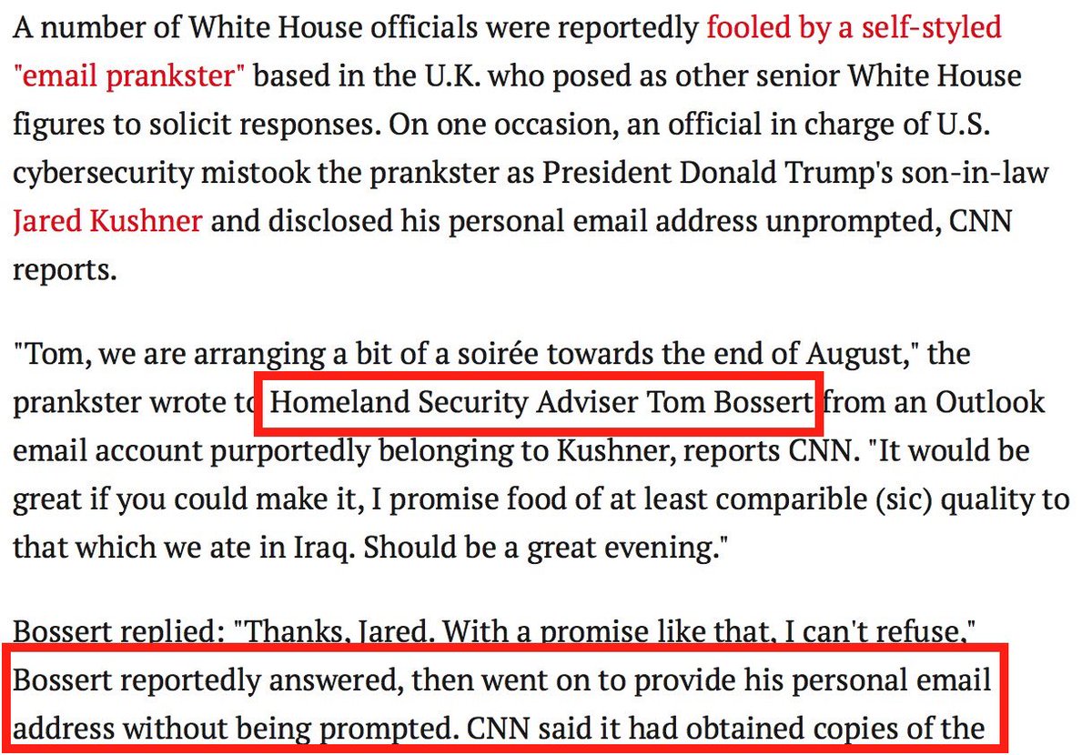 MassD's tweet image. #WhatSecurity? &quot;#WhiteHouse officials were duped by an &apos;email prankster,&apos;&quot; report says. including #DHS #TomBossert ti.me/2vnzNDy