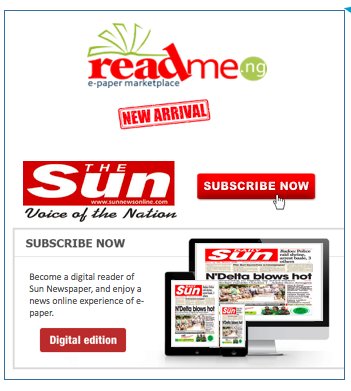 READMEng's tweet photo. We are proud to partner with Sun Newspaper on the roll out of Sun PDF Newspaper. Start your subscription today -  https://t.co/UvDl35Fwvi https://t.co/JNNQnflkOp