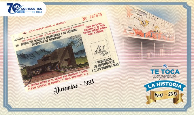 SorteosTec's tweet photo. En 1983 llevamos a cabo nuestro Sorteo 81°. En aquella ocasión sorteamos 1 residencia, 20 automóviles y 2,179 premios más. #SorteosTec70 😊 https://t.co/7JTJnJMyfi