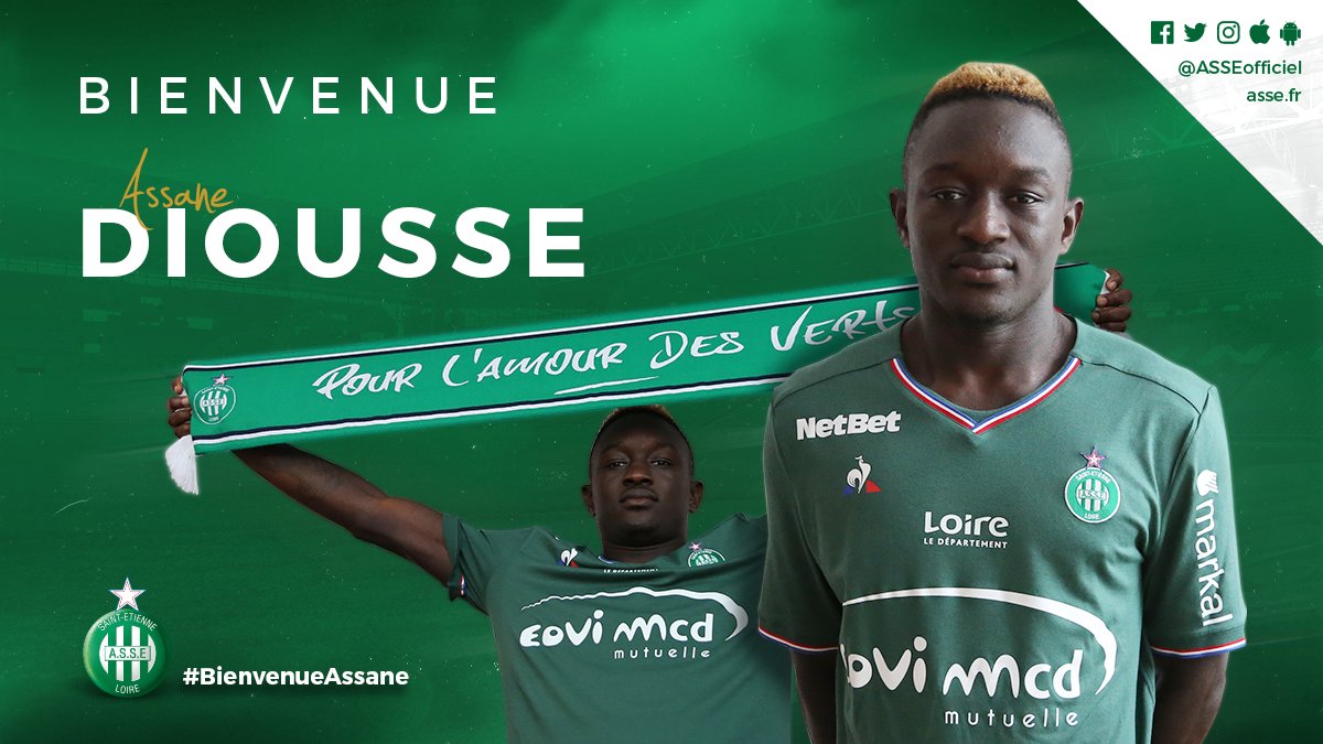 ASSEofficiel's tweet photo. 💥 [OFFICIEL] 🇸🇳 Assane Diousse est la troisième recrue de l'#ASSE. Vert jusqu'en 2022 ➡️ https://t.co/5moo1LYG5H #BienvenueAssane https://t.co/NWE2vyx0mg