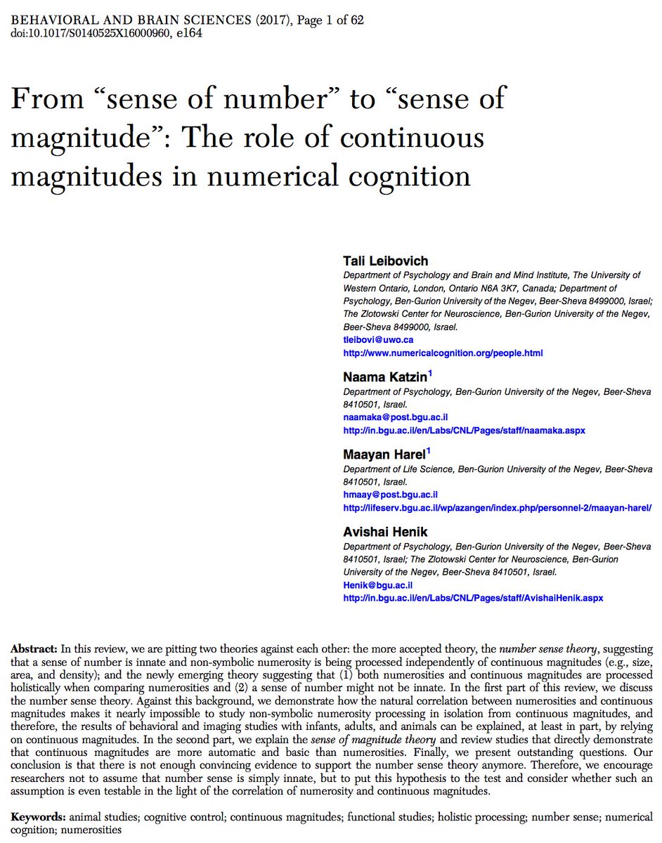 BBSJournal's tweet image. Out now: full treatment of @TaliLeibovich, @naama_katzin, et al.&apos;s article on #number #sense and #cognition! 
DOI: doi.org/10.1017/S01405…