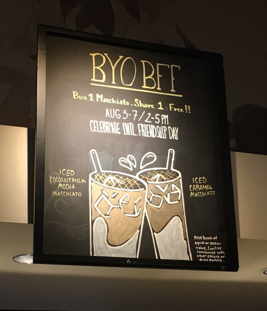 Celebrate International Friendship Day with us from August 3 - 7! Buy 1, Get 1 Macchiatos from 2 - 5 pm ☕️ #ToBeAPartner