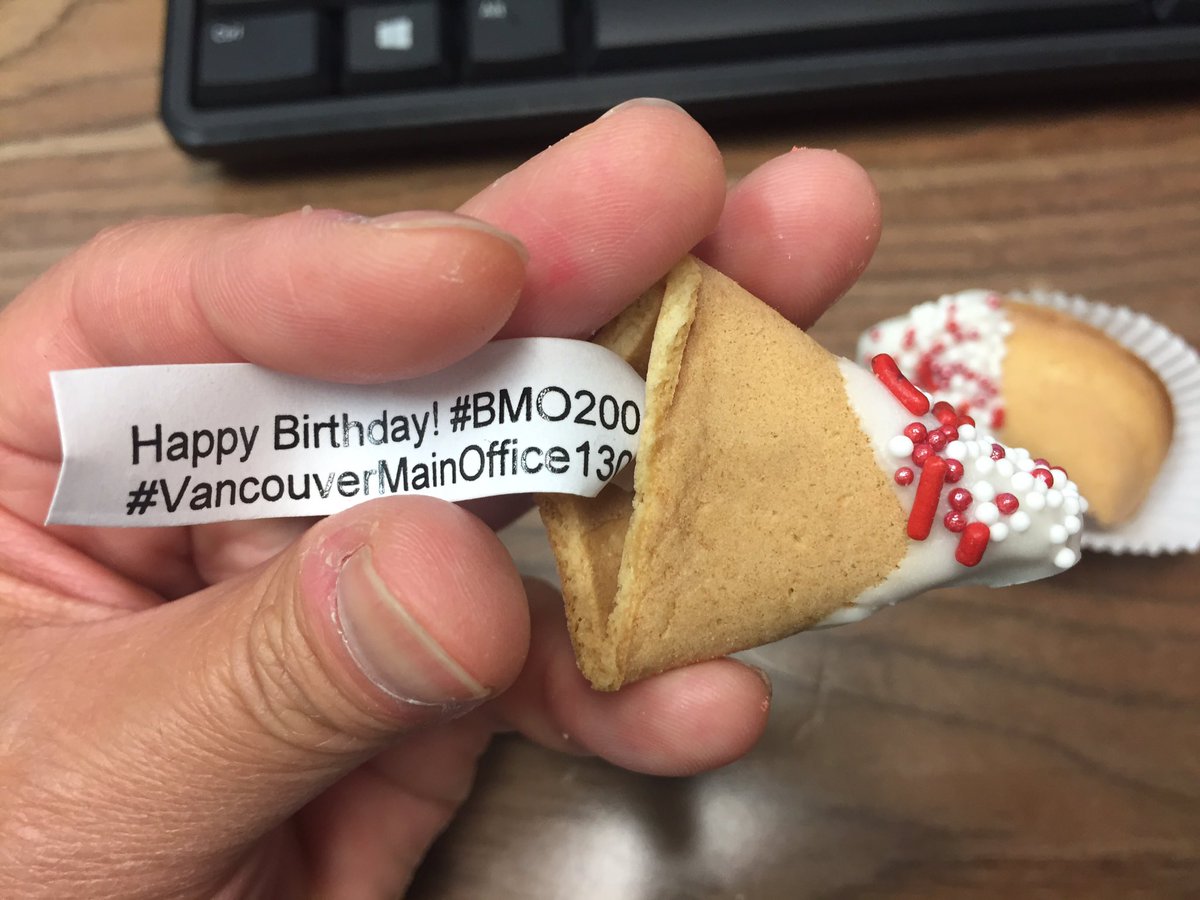 The fortune cookie told me to Tweet this. Happy 130th BMO Vancouver Main Office! #bmo200 #vancouvermainoffice130 #proudtoworkatBMO