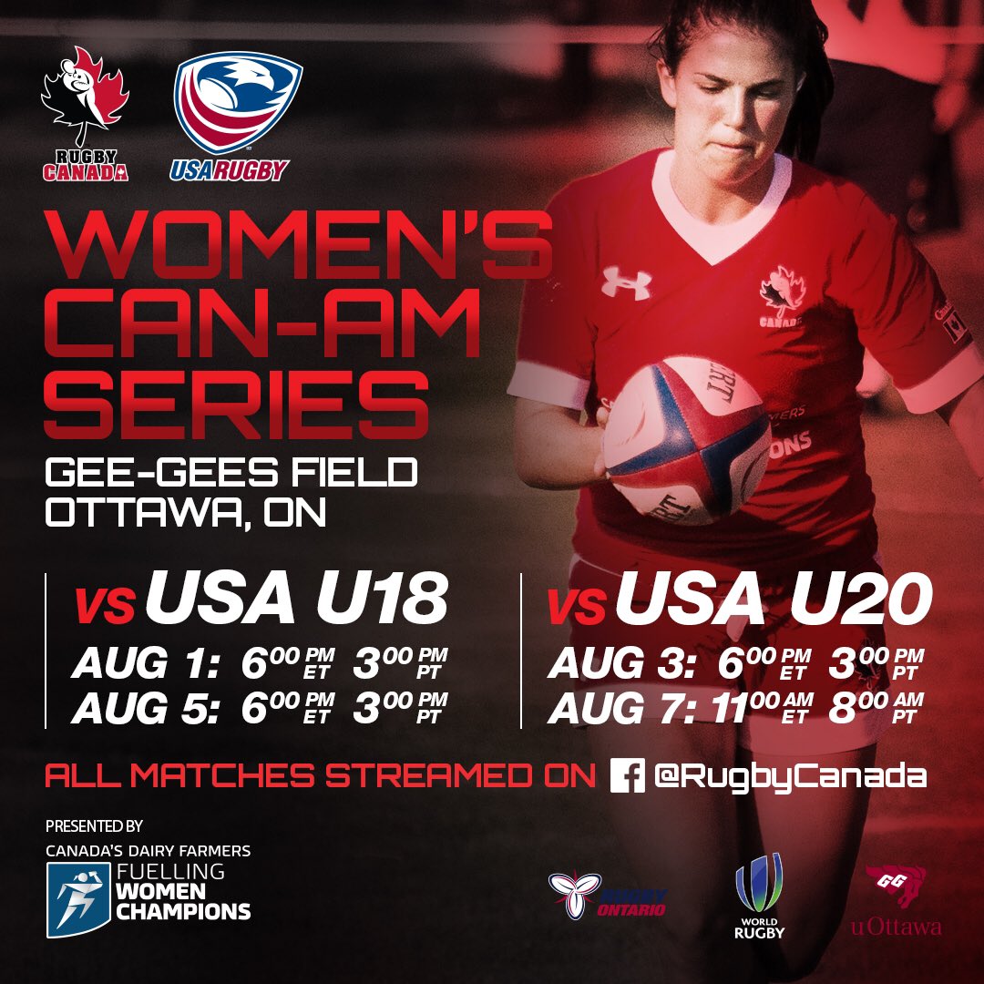 🎥📱🖥 Don't forget that you can watch the entire Women's U18/U20 #CANAM series against <a href="/USARugby/">USA Rugby</a> live at facebook.com/RugbyCanada 🇨🇦🏉🇺🇸