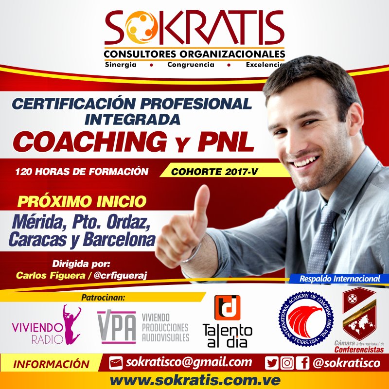 elmorralweb's tweet photo. #1Ago CERTIFICACIÓN PROFESIONAL INTEGRADA #COACHING Y #PNL @SokratisCO @crfigueraj  #Mérida #Caracas #Barcelona https://t.co/Cyo97aDMJv