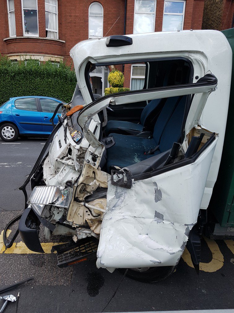 LambethMPS's tweet photo. Call to a collision between two trucks. Thankfully only minor injuries to a passenger, despite the state of what we found.
#ResponseB https://t.co/95l6pMfNk5