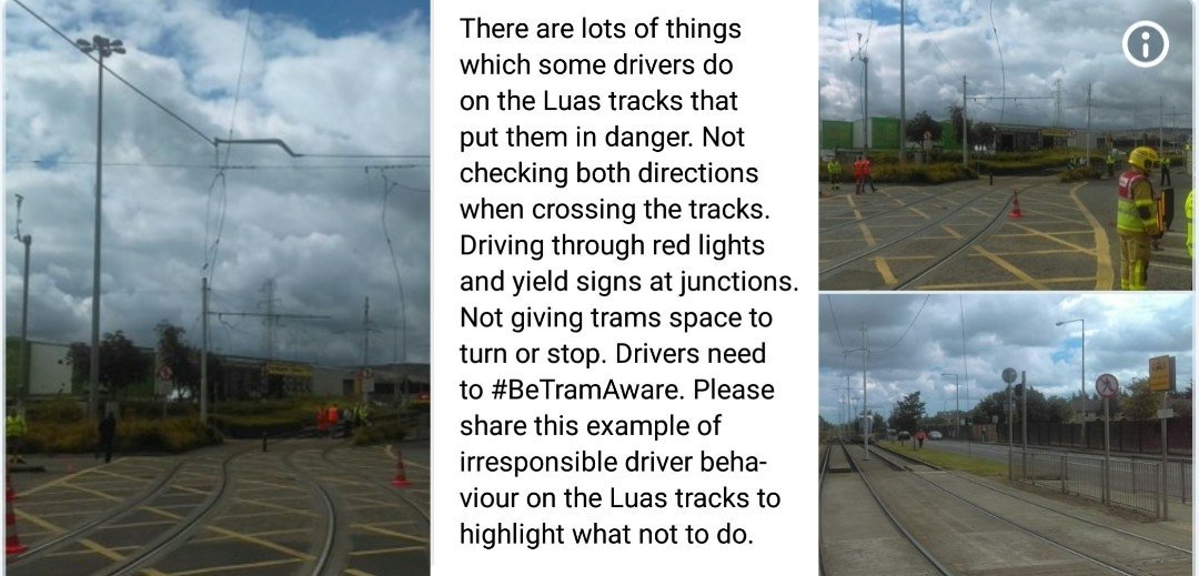 IsMiseNessy's tweet photo. Yet another motorist damaged the @Luas twice in 24hrs. Funny how the #BeTramAware ad was only directed at cyclists 🙄 https://t.co/fzQI80Qws1 https://t.co/7J9xEKkTE2