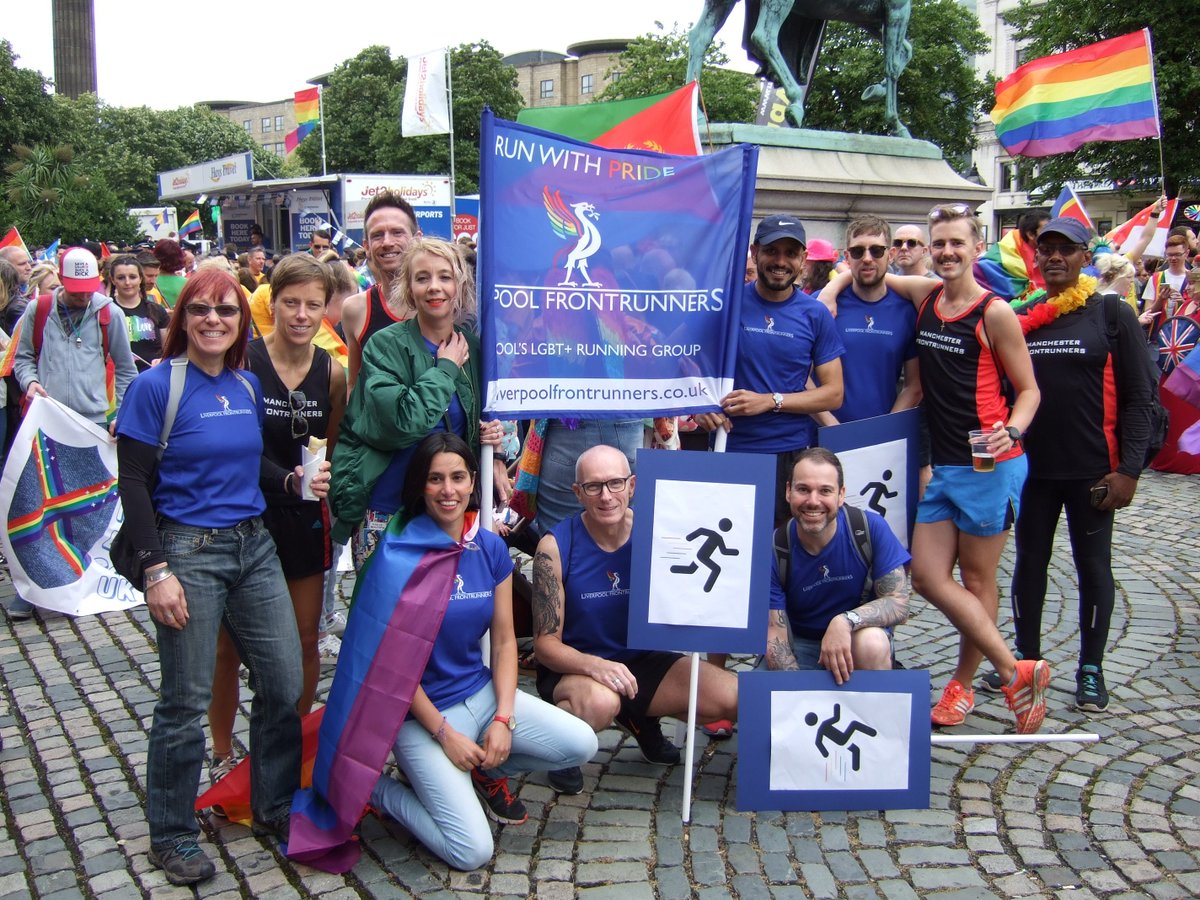 LPLFrontrunners's tweet photo. Look, it's some of our wonderful runners marching @LiverpoolPride  

Along with our friends from @MCRFrontrunners, we had an absolute ball! https://t.co/OiIkLLAILl
