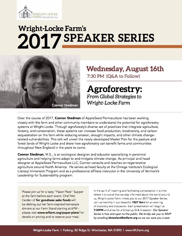 FoodSolutionsNE's tweet photo. Check out @WrightLockeFarm's next speaker series event on #Agroforestry 8/16! https://t.co/dI6iqxgONO @NOFAMass @fgsfoods @FarmBasedEd https://t.co/tBvatrAdyF