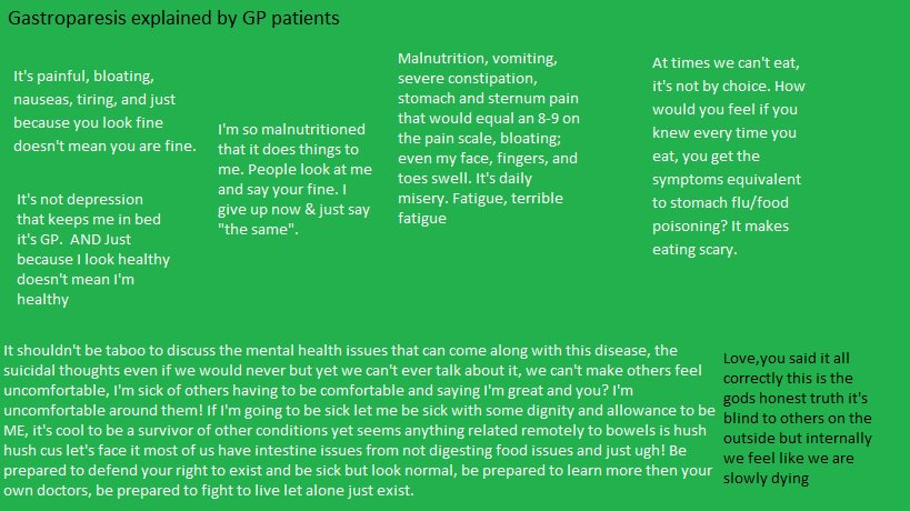 TheGPArmy's tweet photo. Today is the first day of #Gastroparesis Month! Here are some real stories describing what GP is like from #GPers. #bb19 https://t.co/K9yKSsHHOu