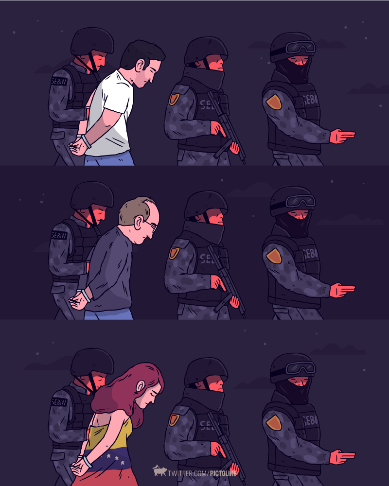 pictoline's tweet photo. Leopoldo López: Detenido
Antonio Ledezma: Detenido
Democracia Venezolana: ¿Detenida? https://t.co/bfBbtHXIDP