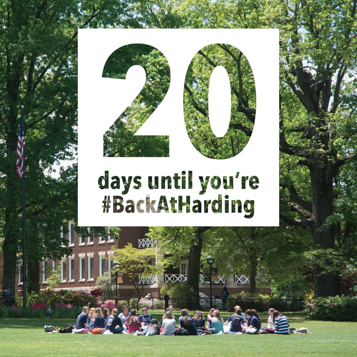 HardingU's tweet photo. Don't worry students — just 20 days until you're #BackAtHarding for the start of the fall semester! We can't wait to have you back! https://t.co/gChEsAUoIh