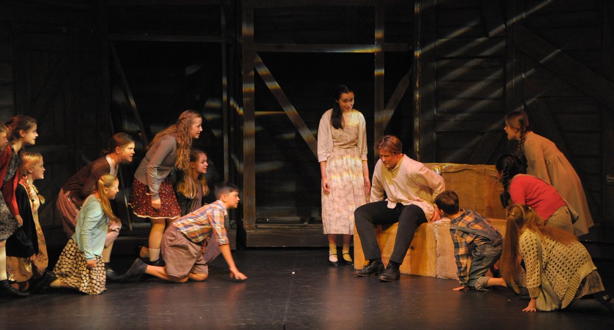Harry Jobson as The Man and Hana Copestake, Swallow, with some of the Children in a scene from #WODYS  #WhistleDownTheWind