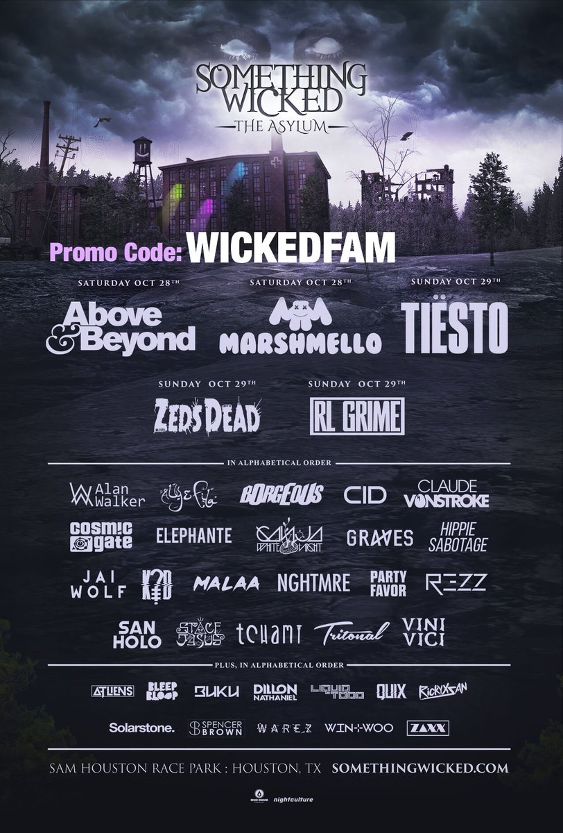 WickedOaksFam's tweet photo. Your FULL #SomethingWicked 2017 Lineup!🔥

Win 1 FREE Ticket! MUST:
👻 RT &amp; LIKE
👻 Follow @SWickedFam

Discounted Tix: https://t.co/VwV8rK8SgW https://t.co/eJsjEsql7E