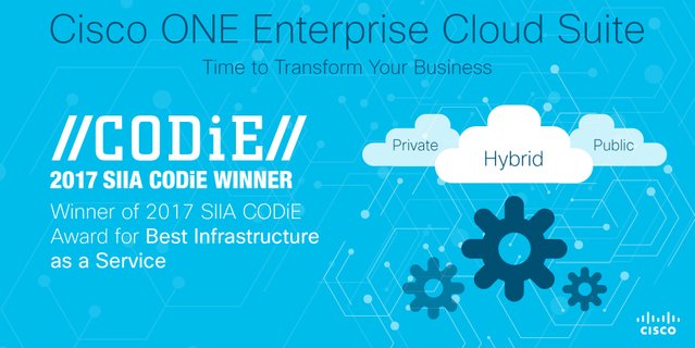 AmeenaSyeda's tweet photo. 2017 SIIA CODiE Award for Best Infrastructure as a Service was won by #CiscoONE Enterprise Cloud Suite. https://t.co/1lIlS5Nrrv https://t.co/CmxICVPOaj