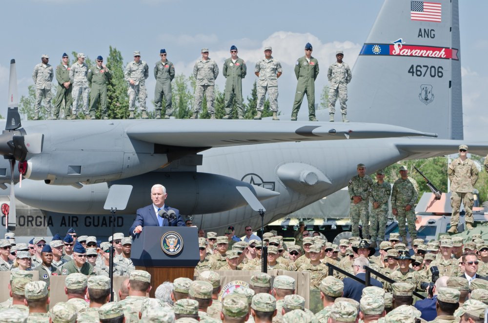 USArmyEURAF's tweet photo. #ICYMI: the @VP stopped by exercise #NoblePartner in Georgia today. He discussed #StrongEurope and met with multinational service members. https://t.co/OT6px1W2XZ