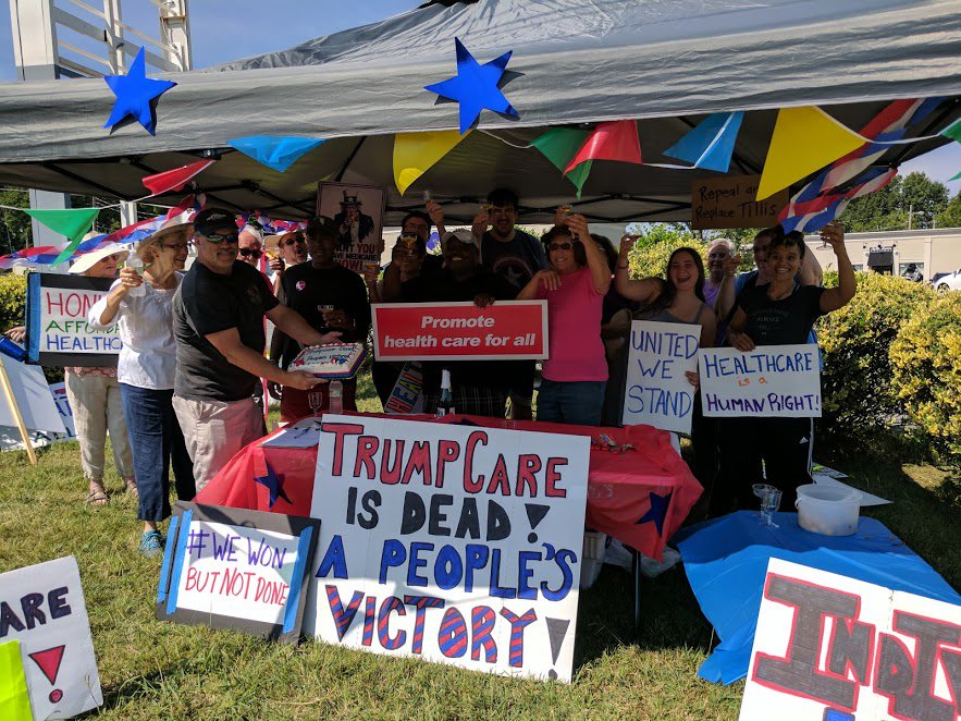IndivisibleGCo's tweet photo. Tuesday W/o Tillis, Death of Trumpcare, A People's Party was so fun even Senator Tillis crashed it today!  #IndivisibleHP #Wewonbutnotdone https://t.co/SluJybBjbt