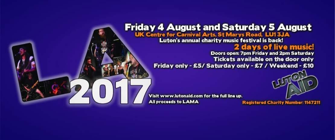 LutonAid is this weekend! Tickets on the door. Easydread, Chasing Ghosts, Nimblewits, Born Risky and many more!

goo.gl/7x2WGK