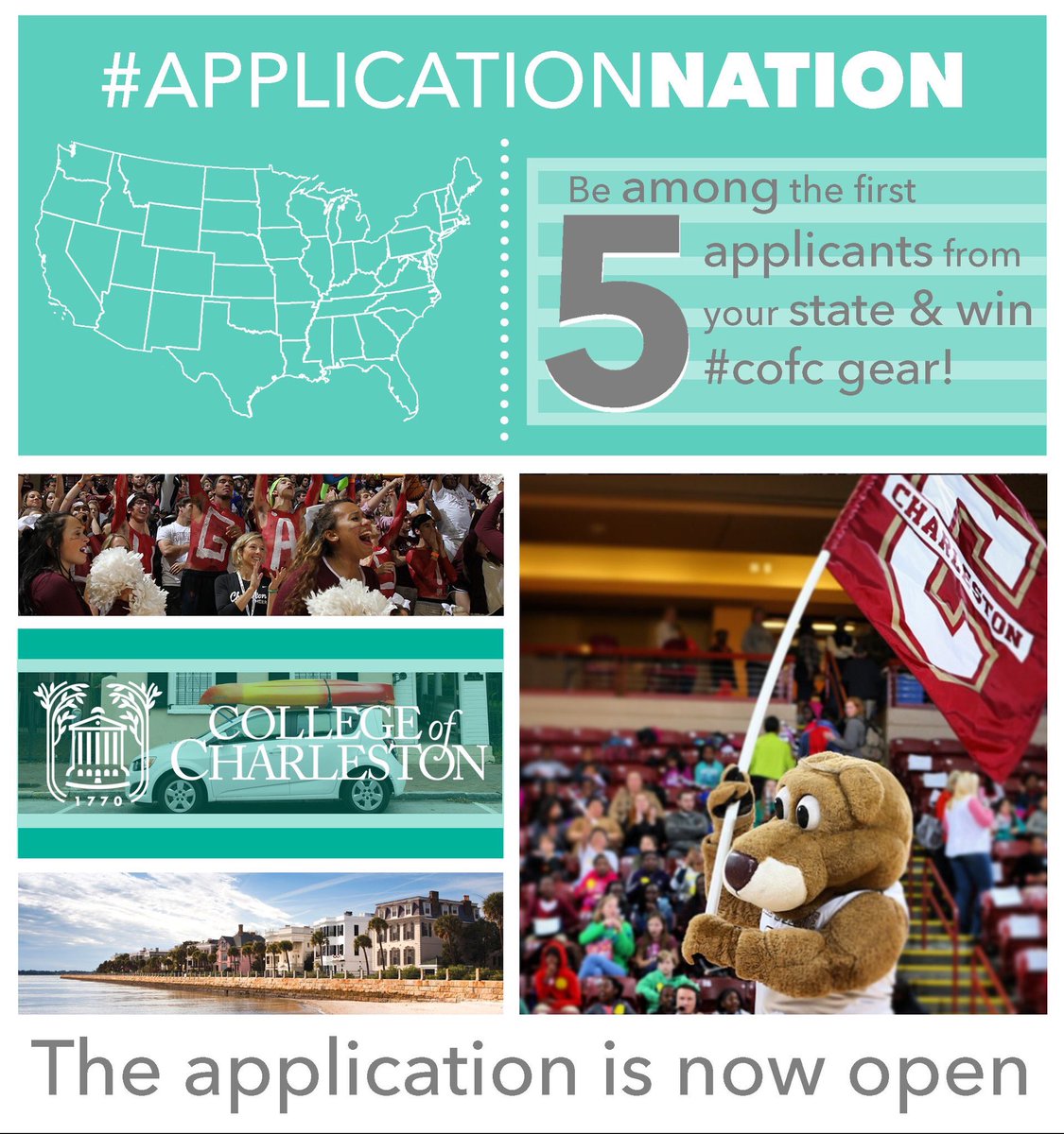 CofC_Cam's tweet photo. Our app is all the way live!! Fill it out now and maybe win some swag.  @CofC @CofCAdmissions @cofcintl #ApplicationNation #CougarNation https://t.co/DanTPcGisW