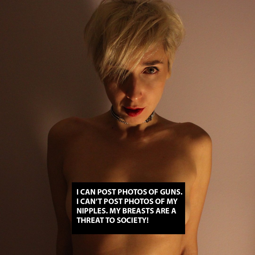 boho6ixer's tweet photo. I can post photos of guns. I can't post photos of my #nipples. #MyBreasts are a threat to #society! #TuesdayThoughts #doublestandards https://t.co/7iPYGydP89