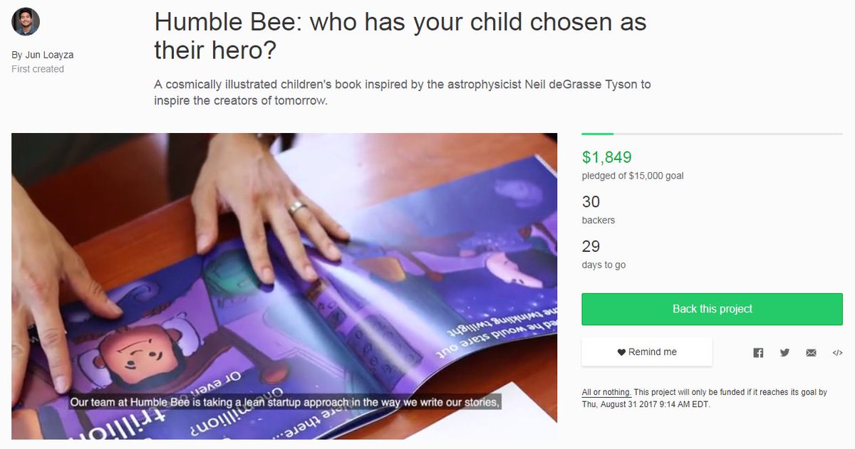 Who's your childhood hero? <a href="/neiltyson/">Neil deGrasse Tyson</a> Neil deGrasse Tyson child hero origin story: kck.st/2w1y43T Congrats <a href="/JunLoayza/">Jun Loayza</a> <a href="/HumbleBeeApp/">Humble Bee</a>