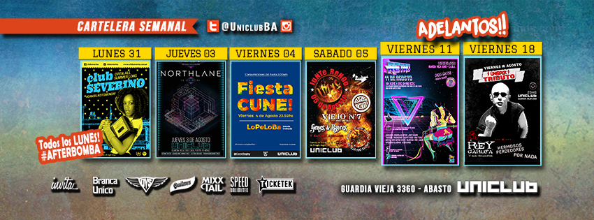 SABADO 19 de agosto <a href="/chevyrocketsok/">chevyrockets</a> en <a href="/UniclubBA/">UNICLUB</a> 
 junto a <a href="/Bodegasblues/">Bodega's Blues</a> y <a href="/TeLoDeboOficial/">Te Lo Debo</a> 
#UNISORTEO ow.ly/w7hD300x6hl
<a href="/vascochevy/">VASCO BARIAIN</a>