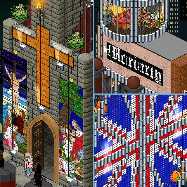 Habbo's tweet photo. French Habbo @habbotralalala and her creation "@Bjork_Family in Whitechapel" 😍🇫🇷 Taking Habbo Camera pictures to the EXTREME! ---> https://t.co/PU3Q0IzeSQ