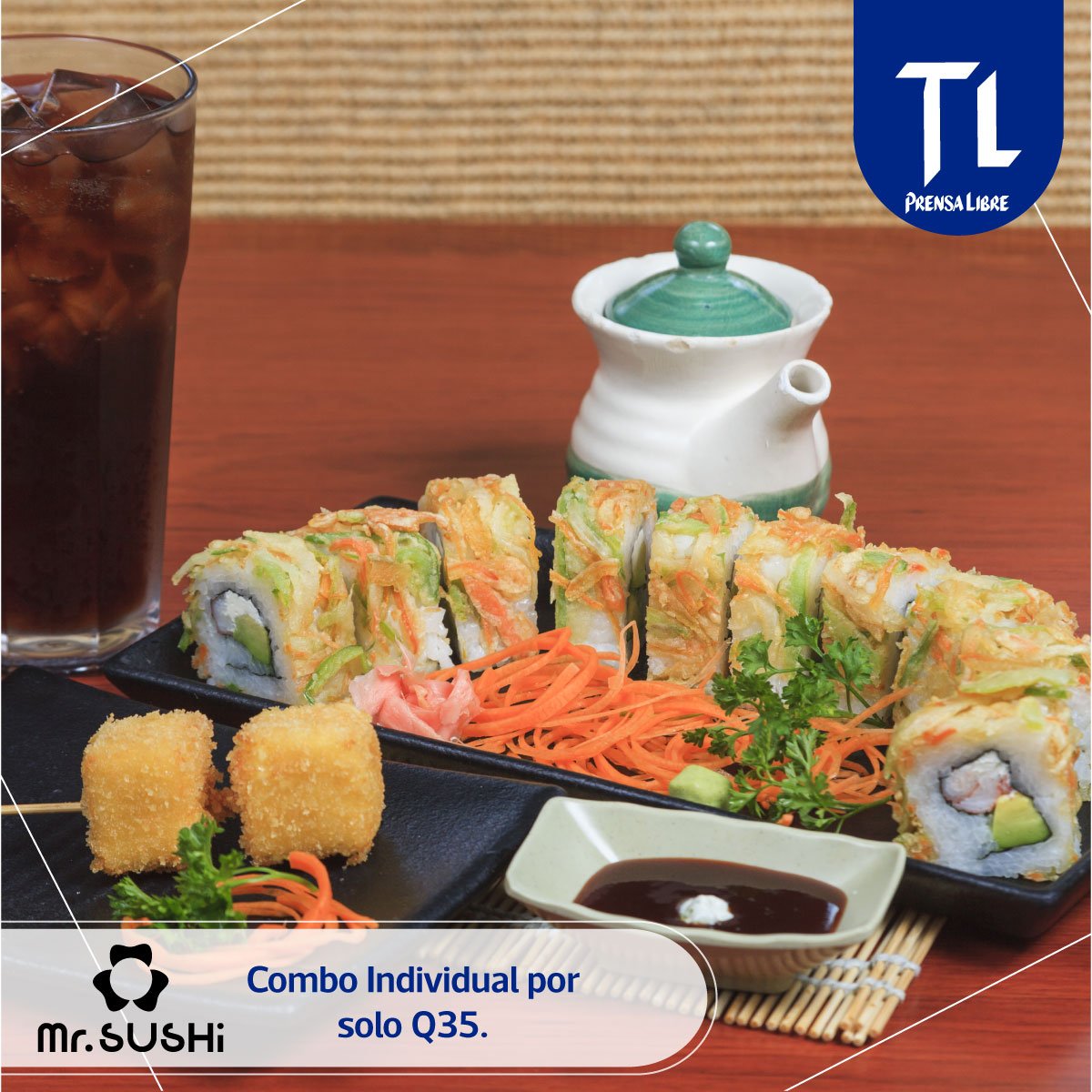 #LunchTime con tu #TarjetaLibre obtienes el combo individual de Mr. Sushi a solo Q35.