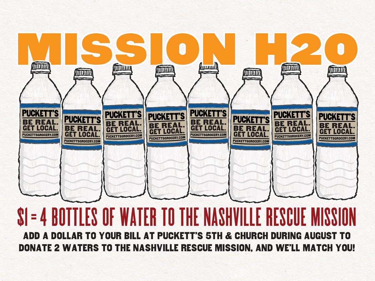 nashlifestyles's tweet image. This month @PuckettsGrocery teams with @NashvilleRescue &amp;amp; YOU. Add $1+  to your bill 👉🏽 water for those who need it this summer! #MissionH2O