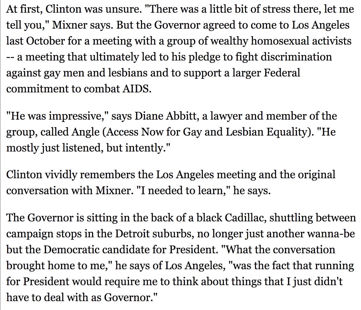 #Clinton 1991 Meets with ANGLE (Access Now for Gay and Lesbian Equality), "listens intently" WJC: "I needed to learn" #LGBT #HRC