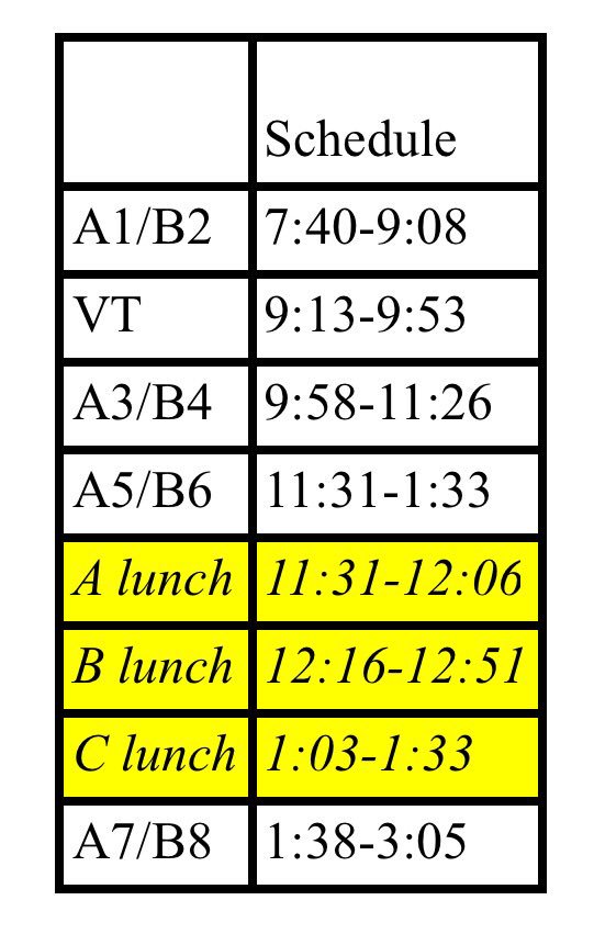 ONorthStuCo's tweet photo. Can you believe it is August already?! Here's a sneak peak at the new schedule. We will be having Viking Time every day now. #shorterclasses https://t.co/Z8l1QWfF7d