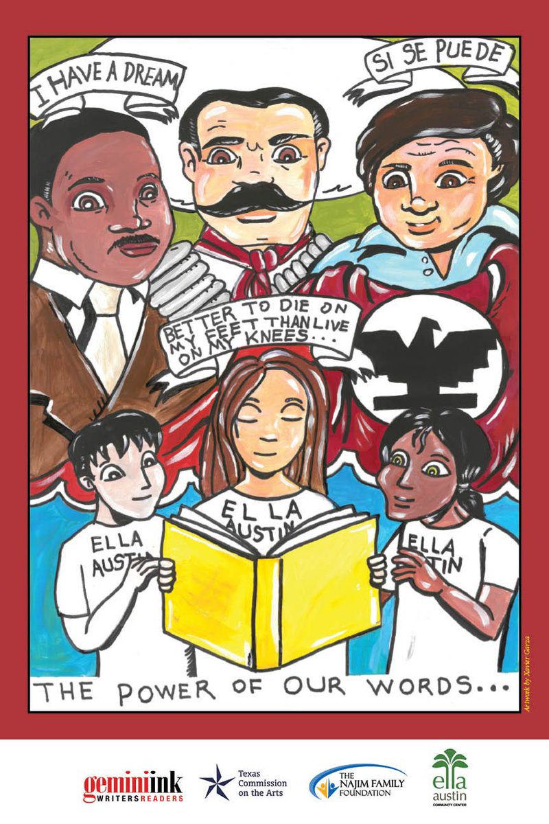 GeminiInk's tweet photo. Shout out to our kiddos!! @EllaAustinCC  &amp; Xavier Garza @CharroClaus who created this lovely poster for the students #writersincommunities https://t.co/3l0uQo0IpY