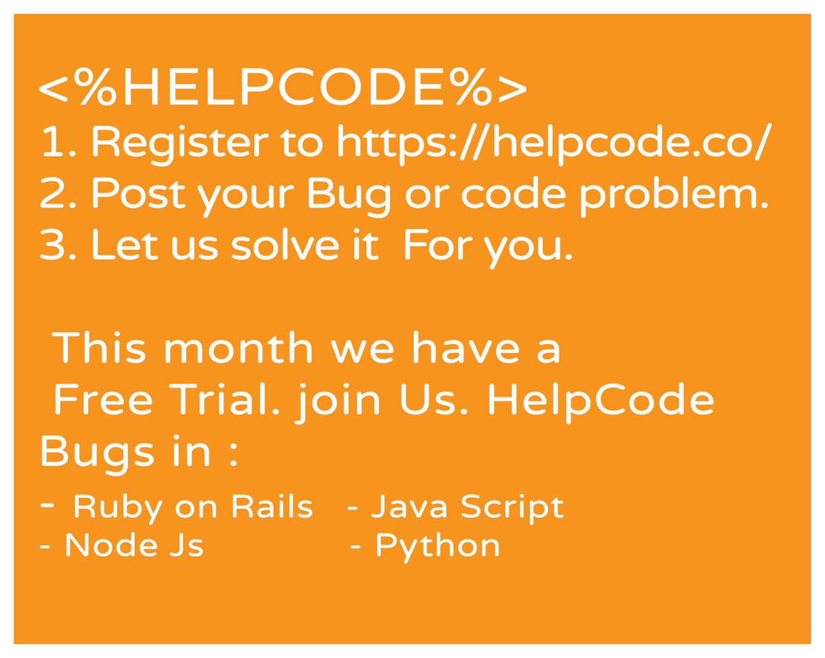 HelpCodetwitt's tweet image. We want you to solve as many bugs you have.#Java #javascript  #rubyonrails #ruby #Python #NodeJS