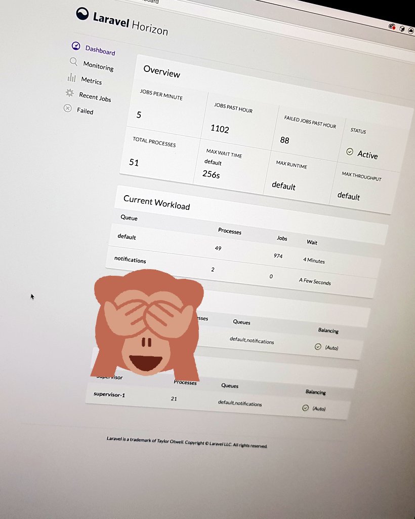 brianclogan's tweet image. @taylorotwell @laravelphp #horizon running on two servers, 4000mi apart. Love it! #laravel #laravelhorizon #php #developer #queue