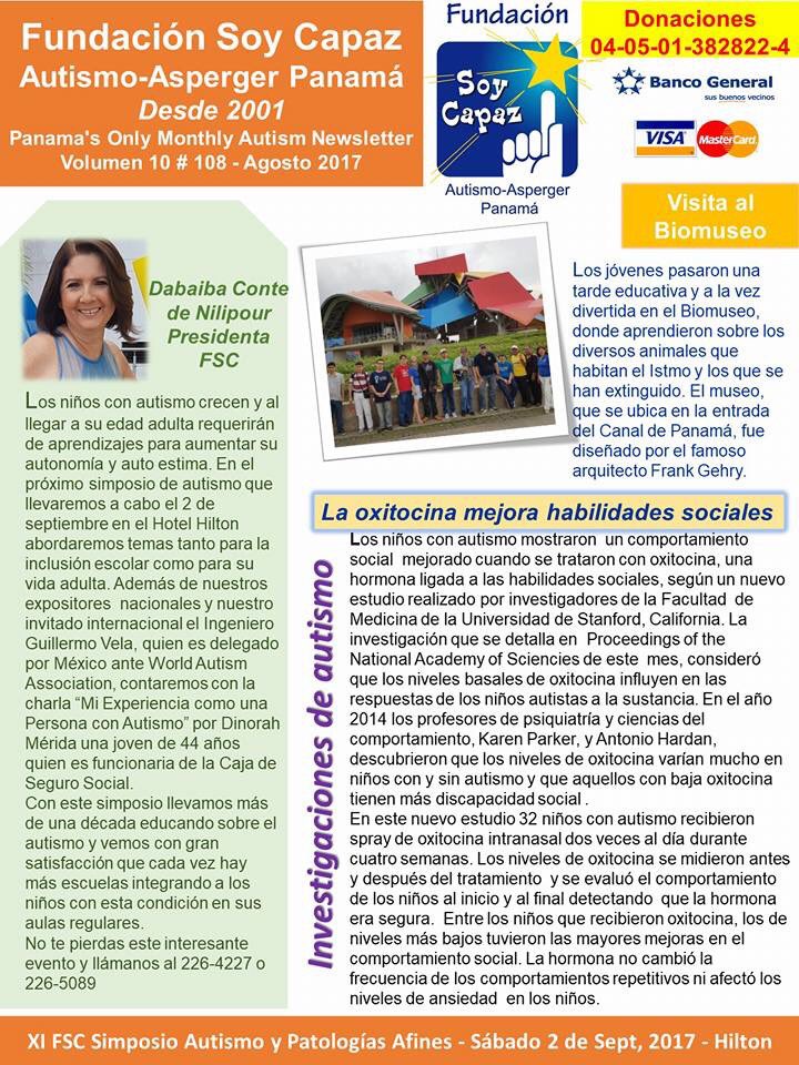 Autismpanama's tweet photo. Nuestro Boletín FSC Agosto 2017 #108 con noticias de #autismo y nuestras actividades en beneficio de las personas con esta condición #autism https://t.co/tV4WQ8Fz6P