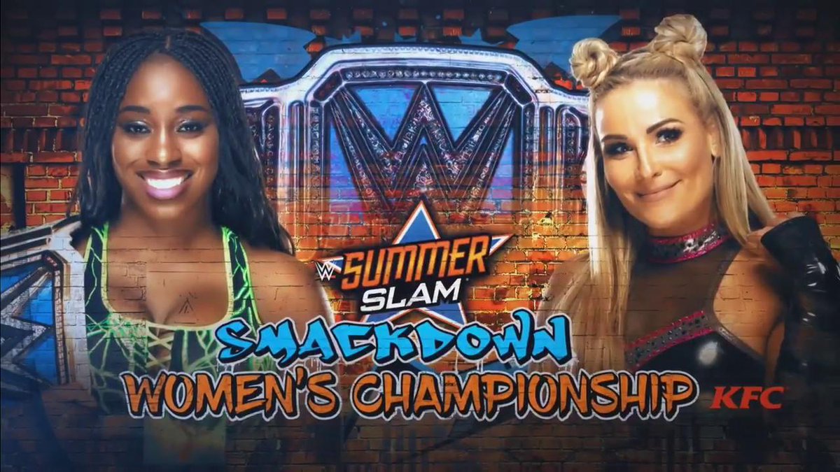 WWE's tweet image. The #SDLive #WomensTitle will be ON THE LINE when @NaomiWWE goes one-on-one with @NatByNature at #SummerSlam!