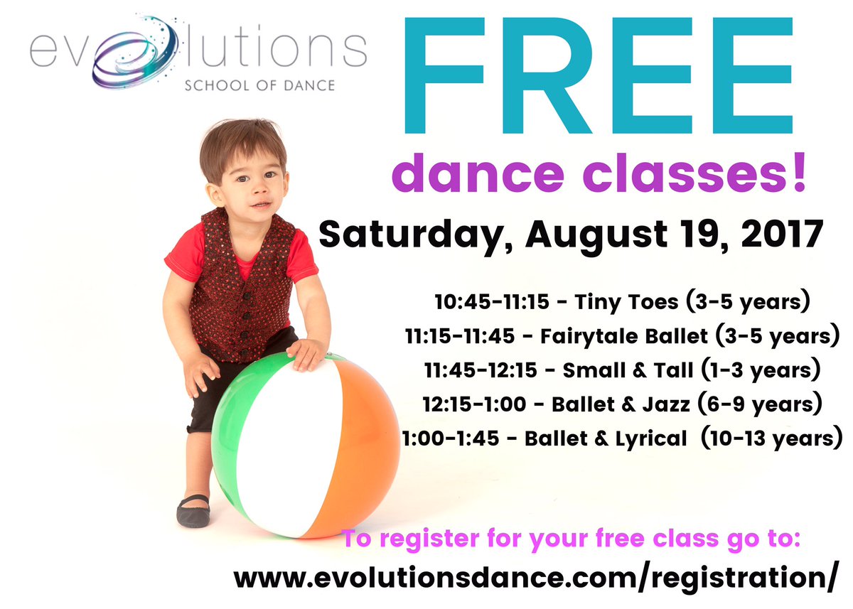 evolutionsdance's tweet image. FREE dance classes!
On Saturday, August 19, come experience #evolutions and try a class (or two!)! 
Pre-register: tinyurl.com/yalcoflo