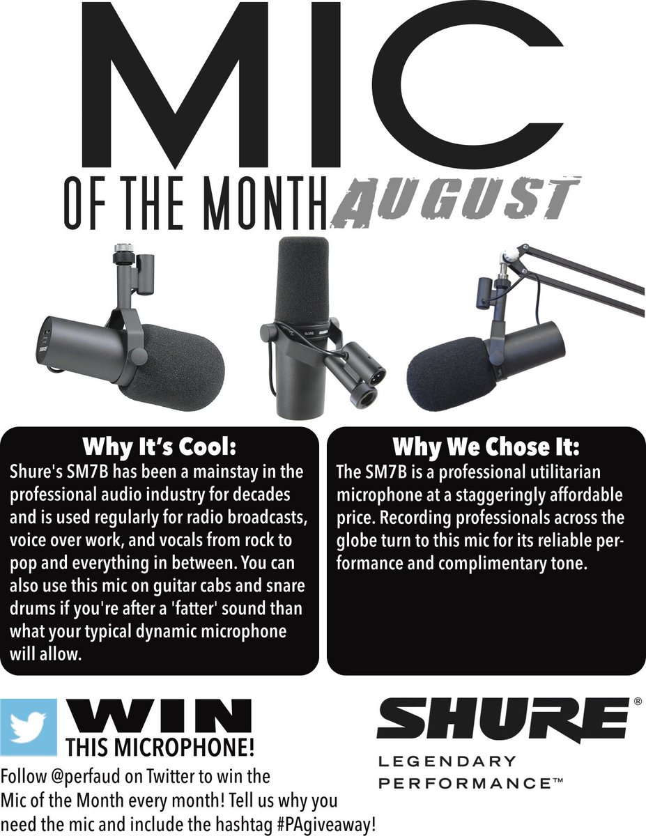 perfaud's tweet photo. August's #MicoftheMonth is the legendary #SM7B!
To win this mic, follow @perfaud and RT using #PAGiveaway!
Sponsored by @shure https://t.co/HAZdex5qhy