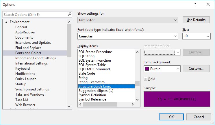 Today's @dailydotnettips tip 'o the day... How To customize “Structure Guide Lines” Colors in #VisualStudio 2017 - http://dailydotnettips.com/2017/07/21/how-to-customize-structure-guide-lines-colors-in-visual-studio-2017/