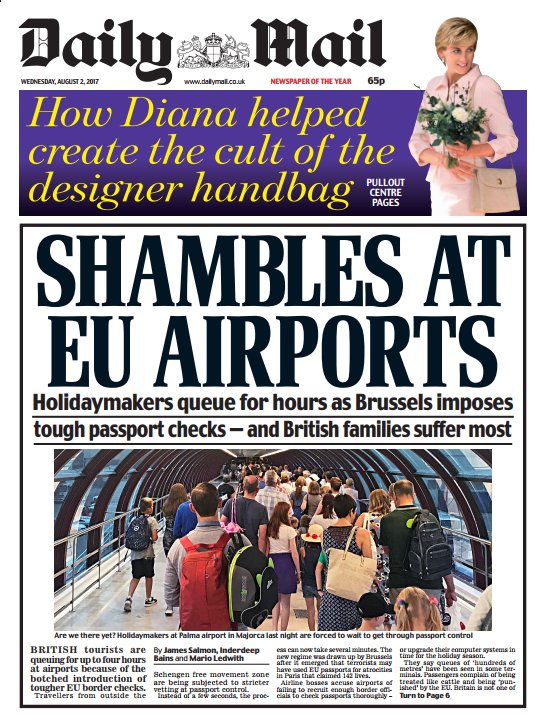SkyNews's tweet photo. DAILY MAIL FRONT PAGE: 'Shambles at EU airports' #skypapers https://t.co/xq17wbuAAZ