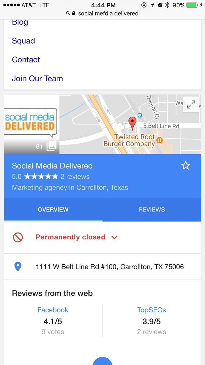SocialMedicsMrs's tweet photo. @SocialMediaDel Hey there!  Are you aware Google is saying you're permanently closed? https://t.co/rNvFMzgioi