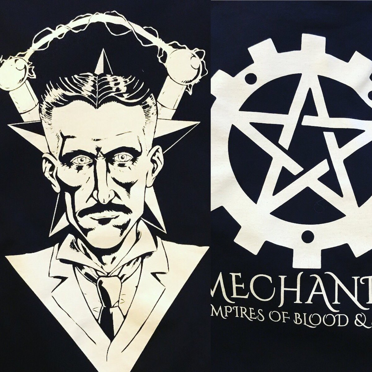 MechanikaWorld's tweet photo. One more task checked off another batch of Sons of Tesla shirts ordered for #GenCon50 Just over 11 days till we head out! #Tesla #con #xaos https://t.co/YNUjqFqv9p