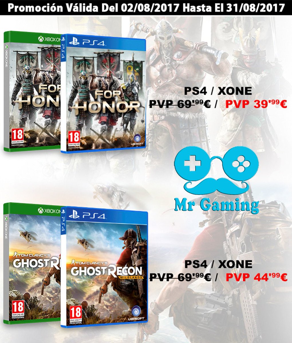 MrGamingShop's tweet photo. PROMO @Ubisoft_Spain !! Ghost Recon: Wildlands y For Honor hasta 31 de Agosto con precio rebajo 😅
Novedades y promos https://t.co/0pSIqBV4rS https://t.co/PPHYKPPkwb