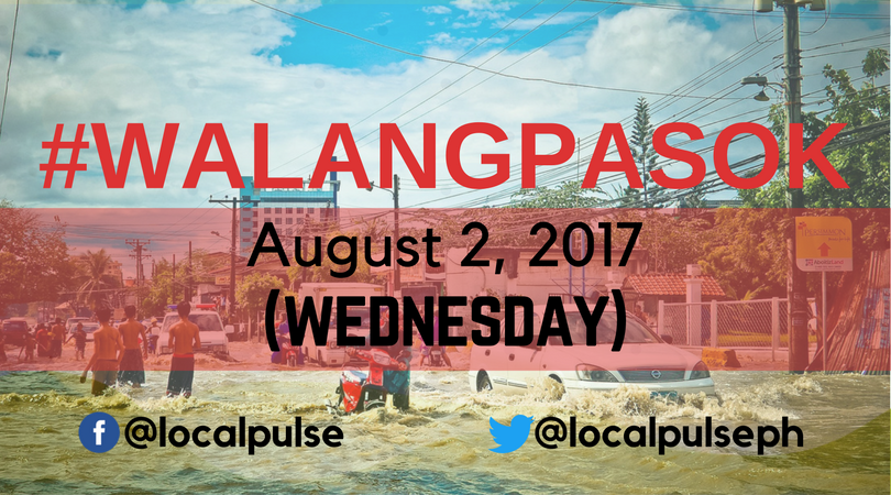 LocalPulsePH's tweet photo. #Walangpasok: Class suspensions for August 2, 2017 (Wednesday) https://t.co/Tl0WIe5lfr https://t.co/aC5p921UJm