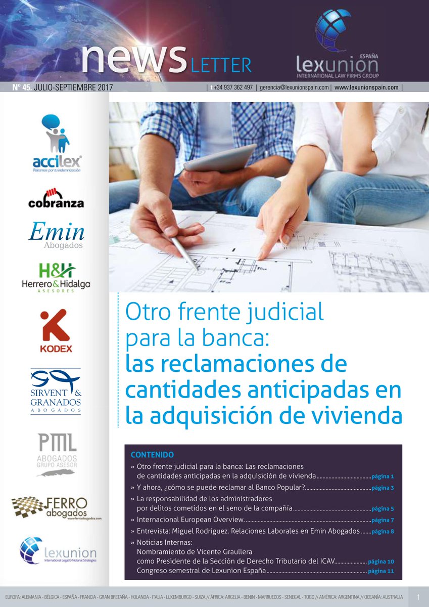 KodexJur's tweet photo. Newsletter 45 #RedAbogados #Lexunion Julio-Septiembre 2017. KODEX Abogados. Interesantes artículos. https://t.co/MWiRVslbjI https://t.co/ayWvJJkIjU