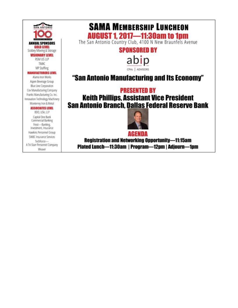 SAMBDAExport's tweet photo. Our #AdvancedManufacturingCenter attended today the @SAMATXORG luncheon. Great event and great #networking! @USMBDA @EconDevUTSA https://t.co/rPR8L1uYiZ