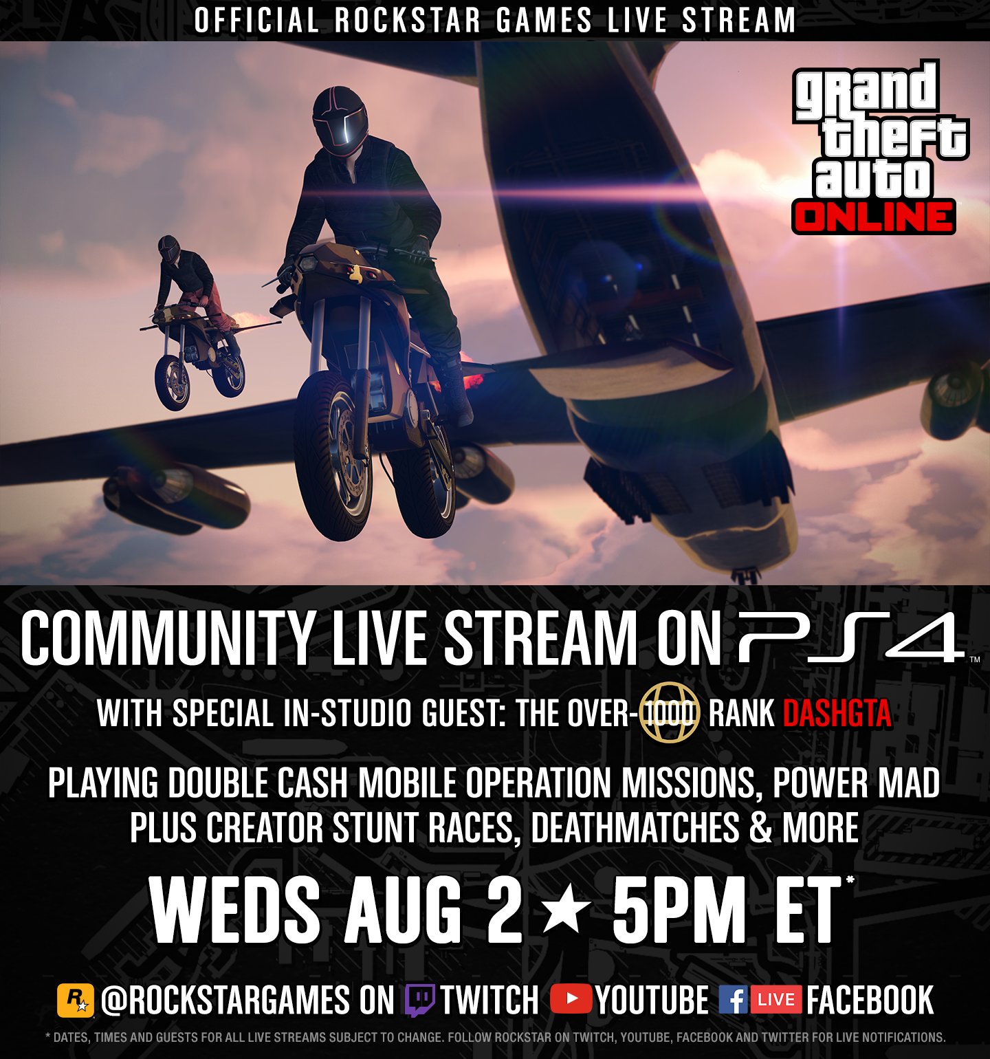 Rockstar Games Gtaonline Community Live Stream Ps4 Tomorrow Weds Aug 2 5pm Eastern With Special In Studio Guest The Over 1000 Rank Legend Dash Gta T Co Iutifhq1l1 Twitter
