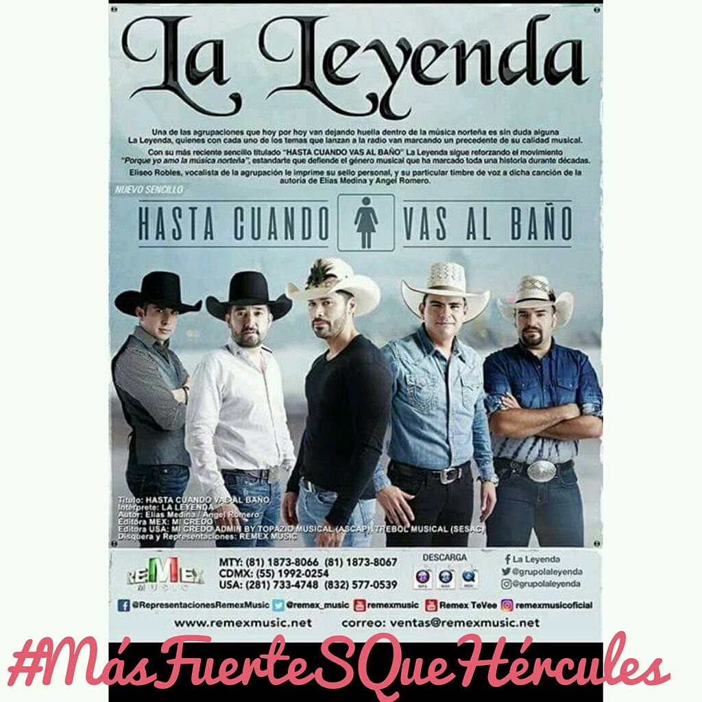 InvacionA's tweet photo. Escucha el nuevo y más reciente sencillo de @grupolaleyenda "HASTA CUANDO VAS AL BAÑO" composición de @eliasgmedina 
#MásFuerteSQueHércules https://t.co/KNGvFCf7CP
